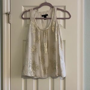 WHBM Ivory & Gold Print Tank Top